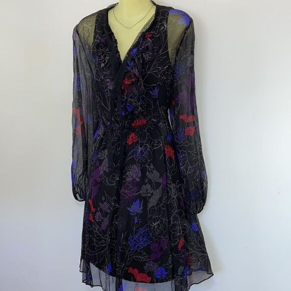 Tahari Dress “Desi” Silk Chiffon Opal Jewel Tone Floral NWOT Sz 8 - Picture 6 of 9